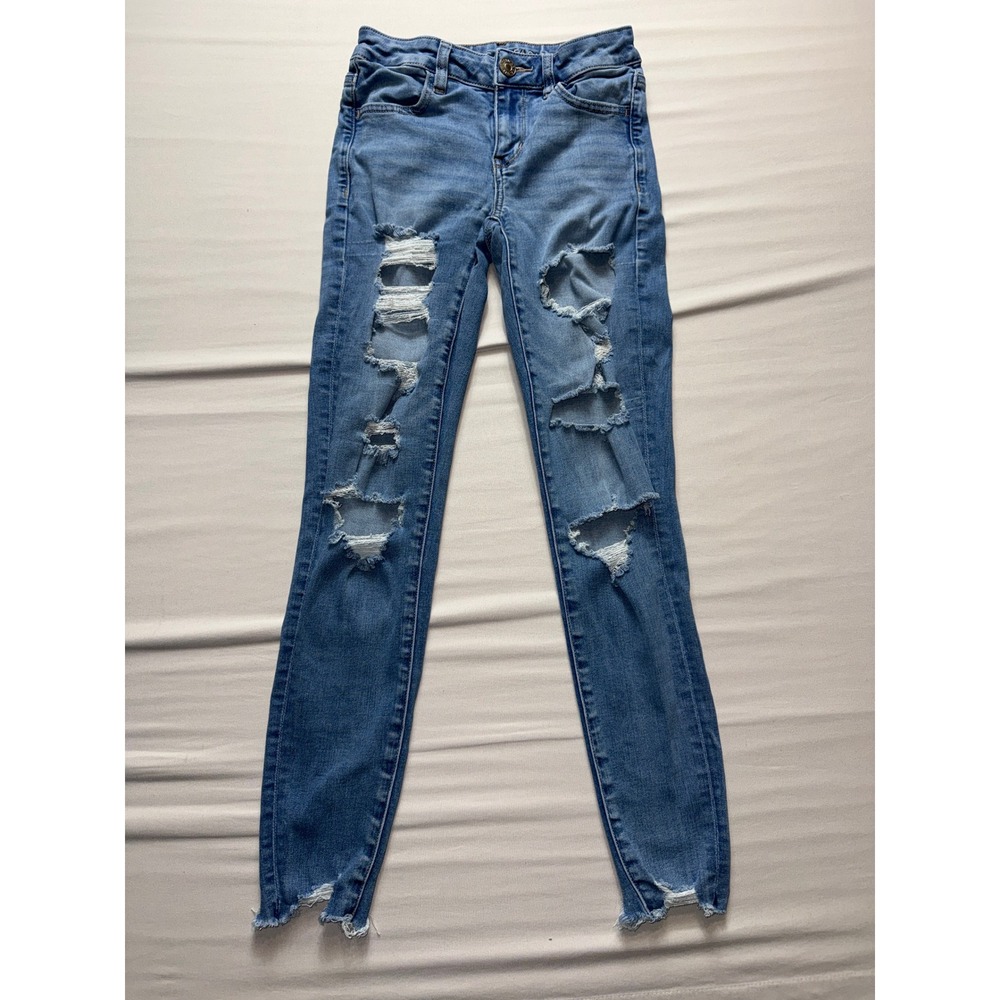 American Eagle Ne(x)t Level Stretch Distressed Jeggings Blue Size 2 Regular